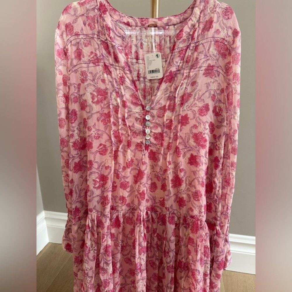 Free People “See It Through” Pink Floral Maxi Dress – Size Small (BNWT)